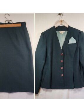 60s Le Jame Vintage Skirt Suit Forest Green Blazer Pencil Skirt Set Canada 14